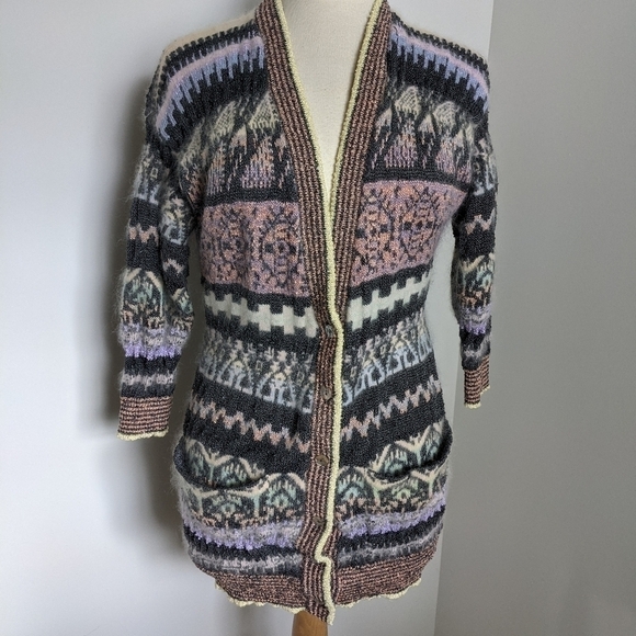 VINTAGE 80s Brenda French Soft Fuzzy Cardigan Sweater S - Picture 4 of 12